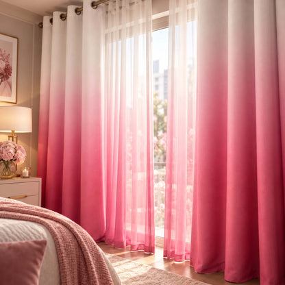 Shading Effect Premium Blackout Curtains - Ruby Pink