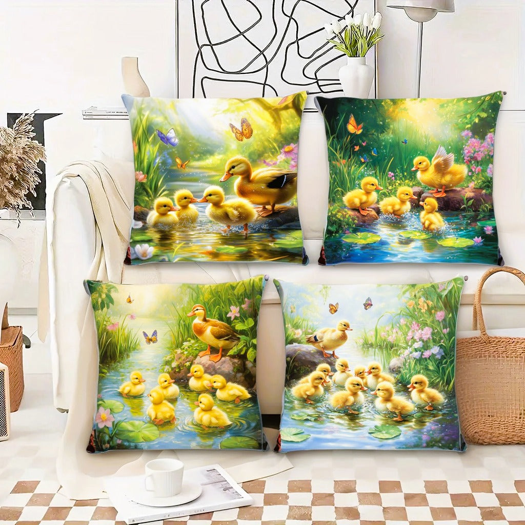 Adorable Ducklings Cushion Covers – Pillow covers for Sofa & Bedroom Set of 4