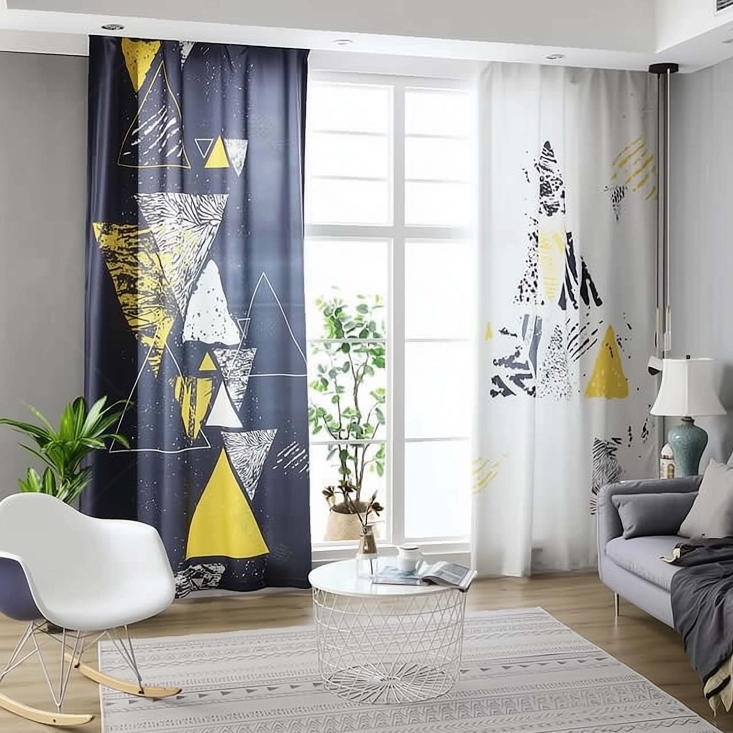 Classic Vintage Style Premium Blackout Curtains - Black & White Triangles & Stripes(Set of 2)