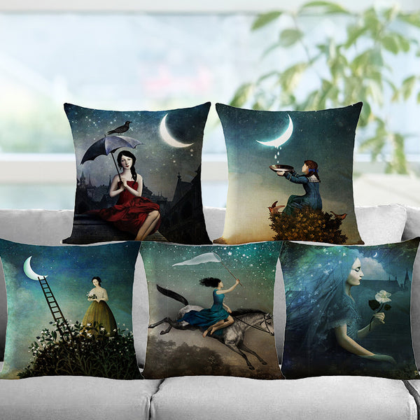 Cotton Feel Designer Throw Pillow Decorative Cushion Covers - Night Beauty Set of 5