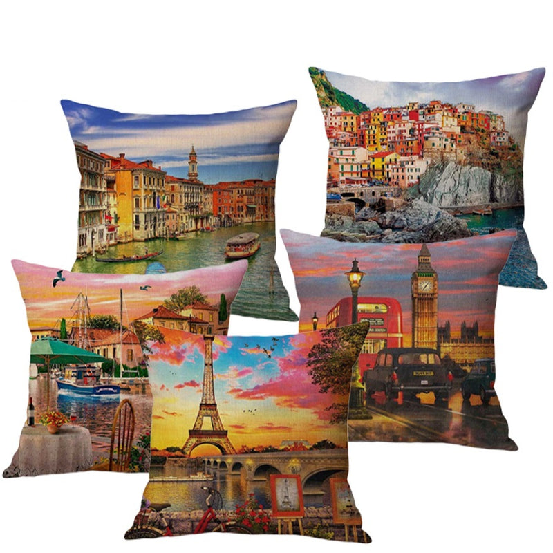 Cotton Feel Designer Throw Pillow Decorative Cushion Covers - Scenic Beauty Set of 5