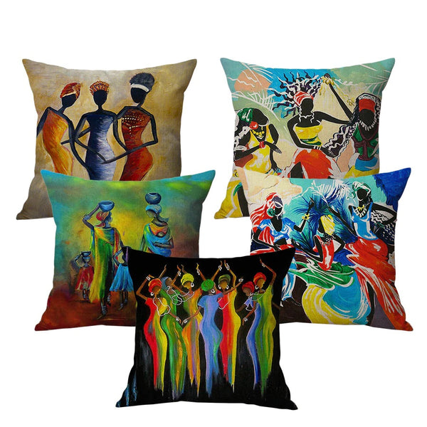 Cotton Feel Designer Throw Pillow Decorative Cushion Covers - Tribal Joy Set of 5