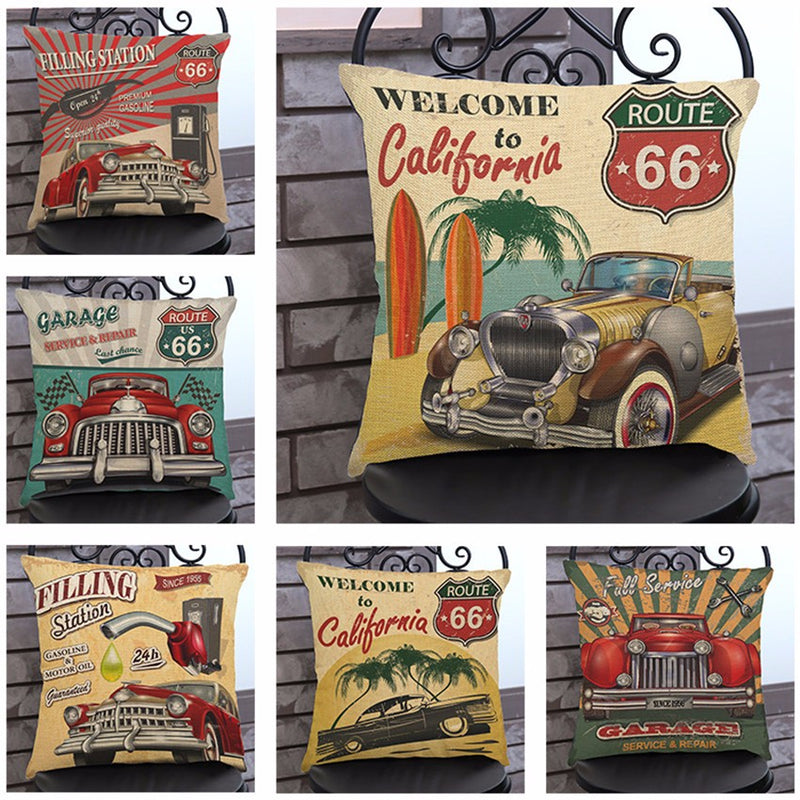 Cotton Feel Designer Throw Pillow Decorative Cushion Covers - Vintage Car Safari 5 Piece/Set