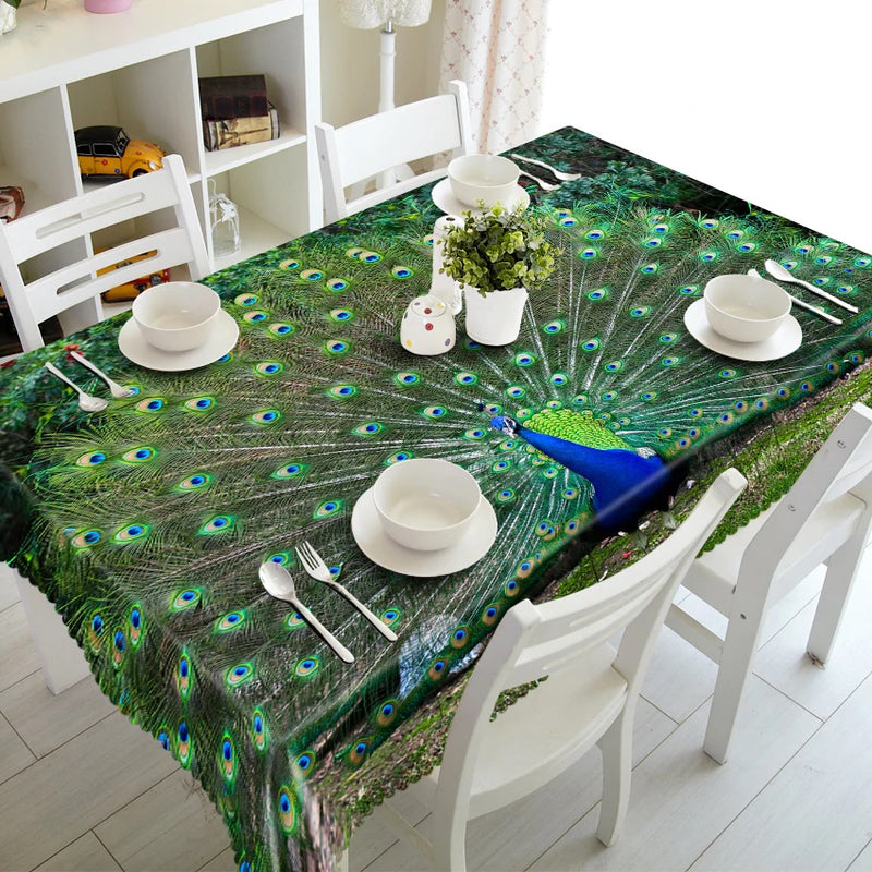 Digital Water Resistant Dining Table Cover - Aura of Peacock