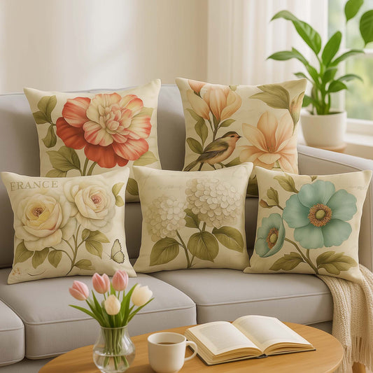 Flora of Spring Cotton Feel Cushion Covers - 5 Piece/Set