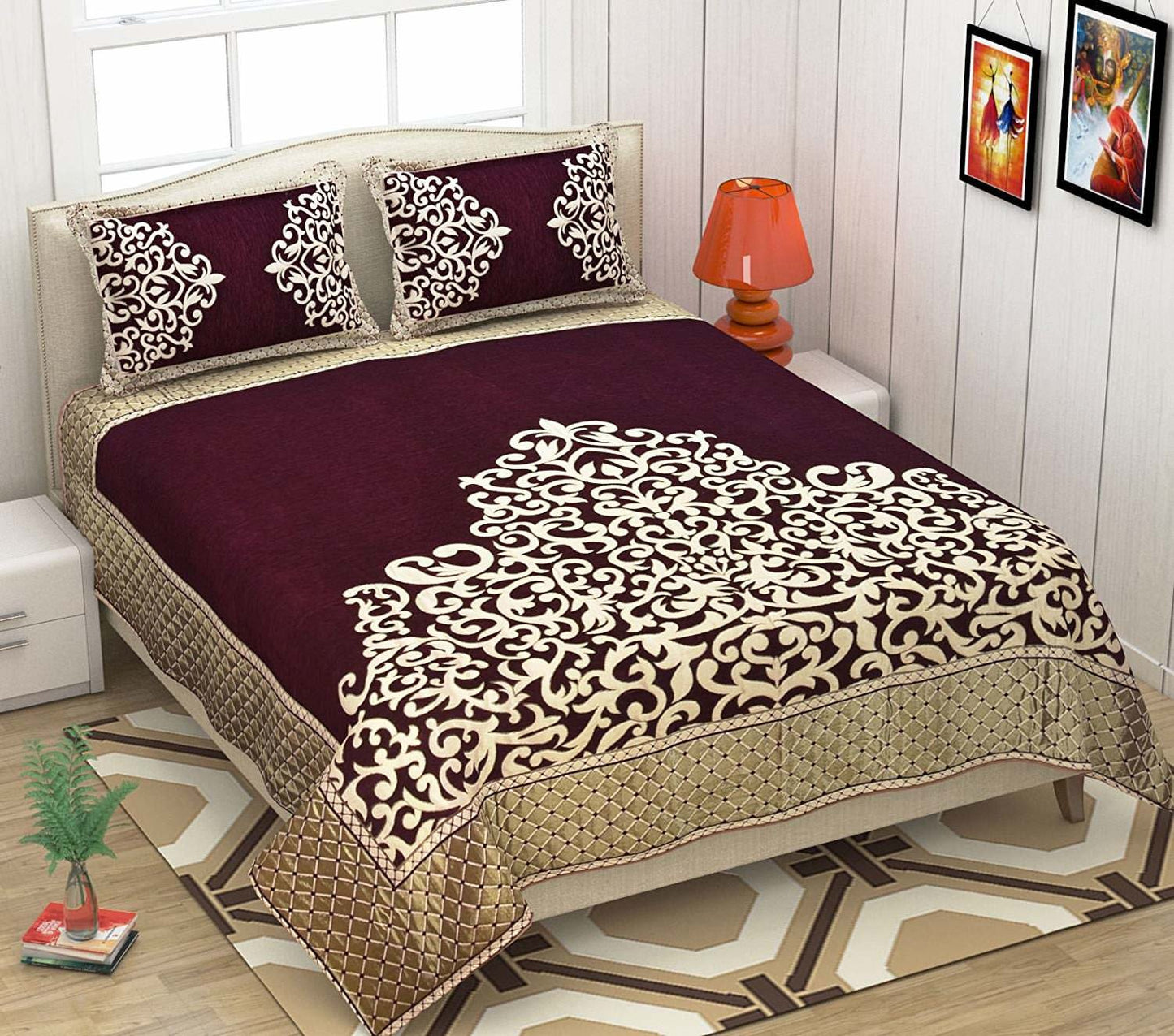 Intricate Art Royal Heavy Chenille Bedcovers - Luxury Wine