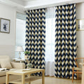 Premium Blackout Geometric Curtains - Dark Blue Wave(Set of 2)