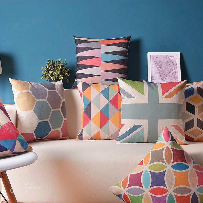 Premium Soft Designer Throw Pillow Decorative Cushion Covers - Classic Geometric Set of 5
