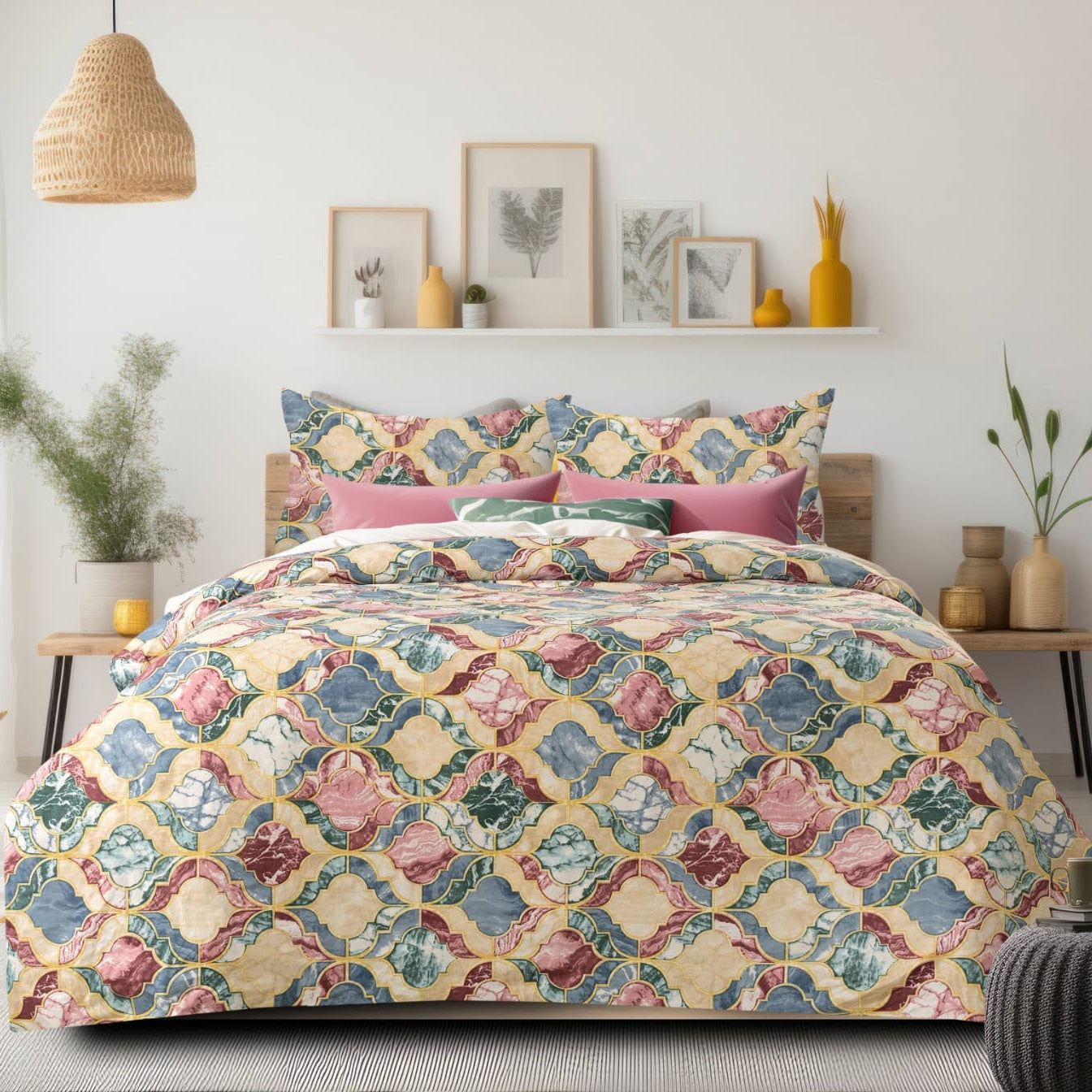 Retro Style Bedsheet with 2 Pillow Covers