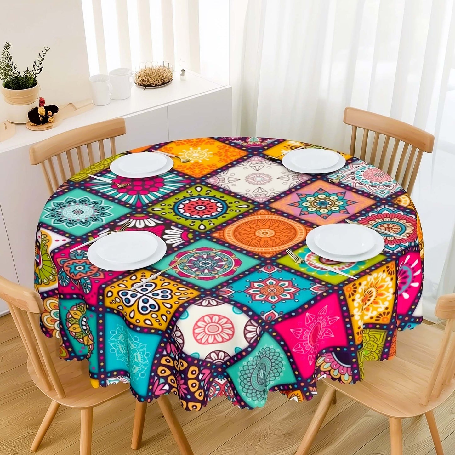 Round Dining Table Covers - Colorful Moroccan