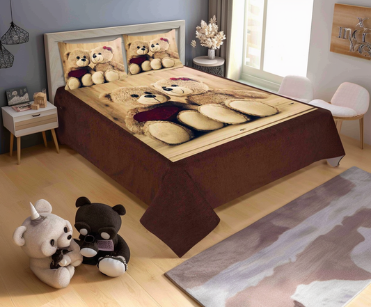 Soft & Cozy Digital Print Velvet Bedsheet - Adorable Teddy