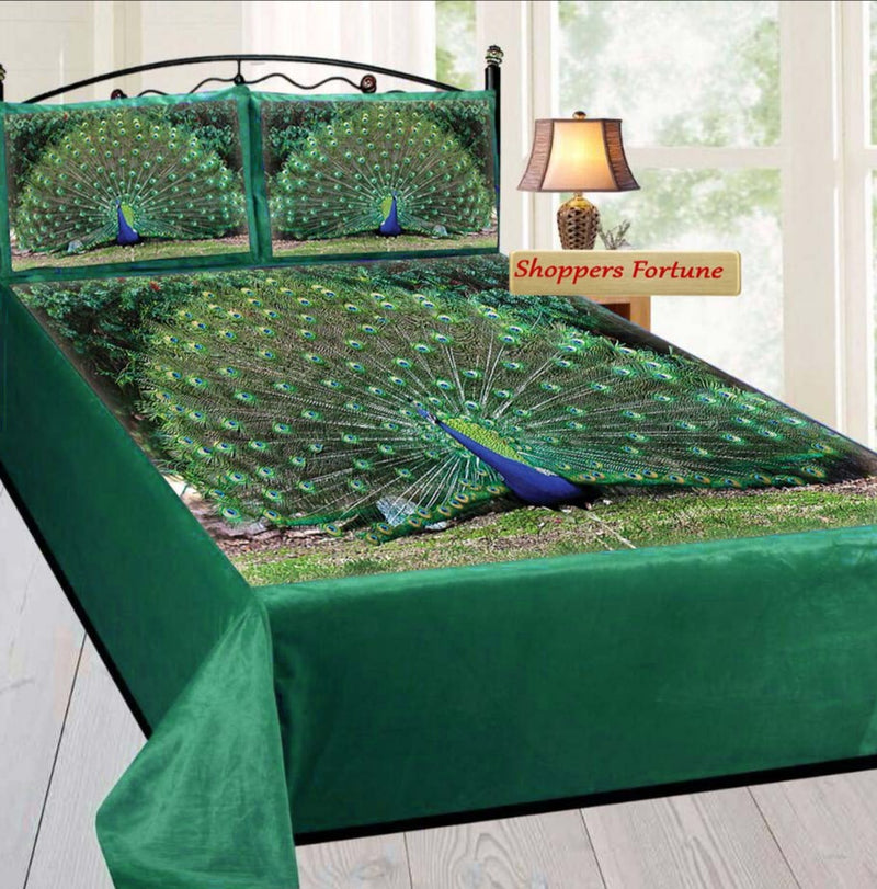 Soft & Cozy Digital Print Velvet Bedsheet - Peacock Paradise