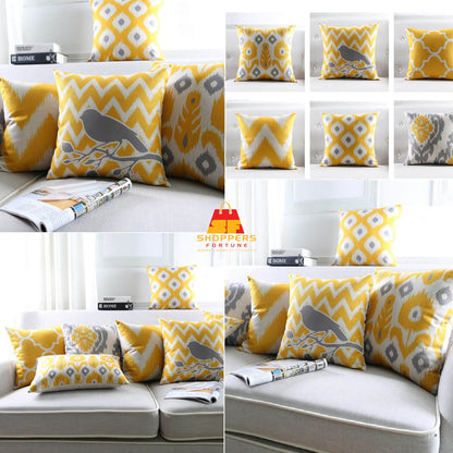 Sparrow Vignette Royal Yellow Cotton Feel Cushion Covers - 5 Piece/Set