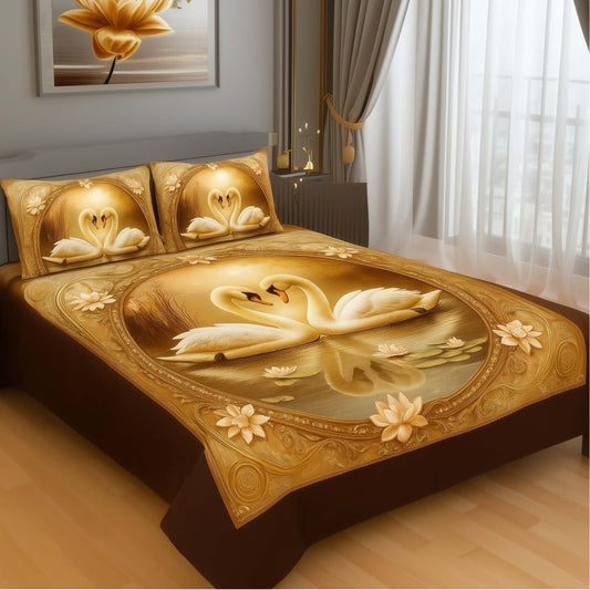 Soft & Cozy Digital Print Velvet Bedsheet - Elegant Swan