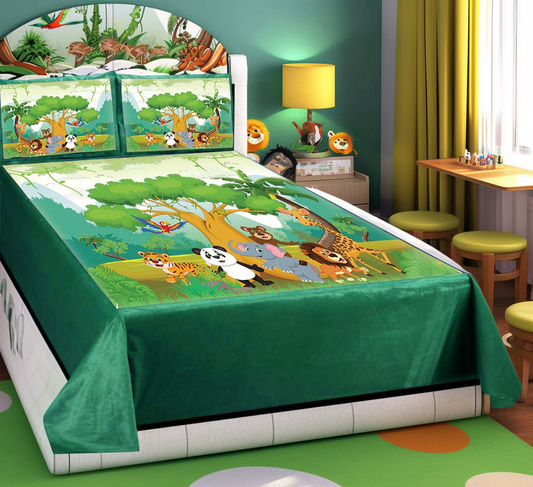 Soft & Cozy Digital Print Velvet Bedsheet - Jungle Time for Kids Bedroom