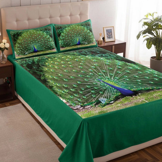 Soft & Cozy Digital Print Velvet Bedsheet - Peacock Paradise
