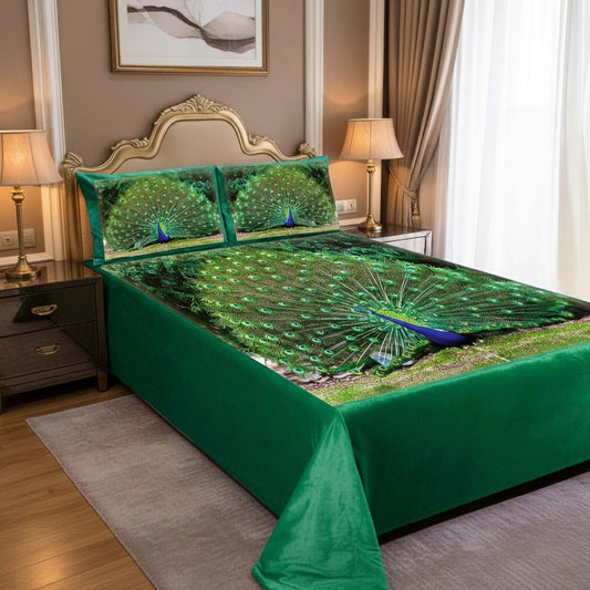 Soft & Cozy Digital Print Velvet Bedsheet - Peacock Paradise