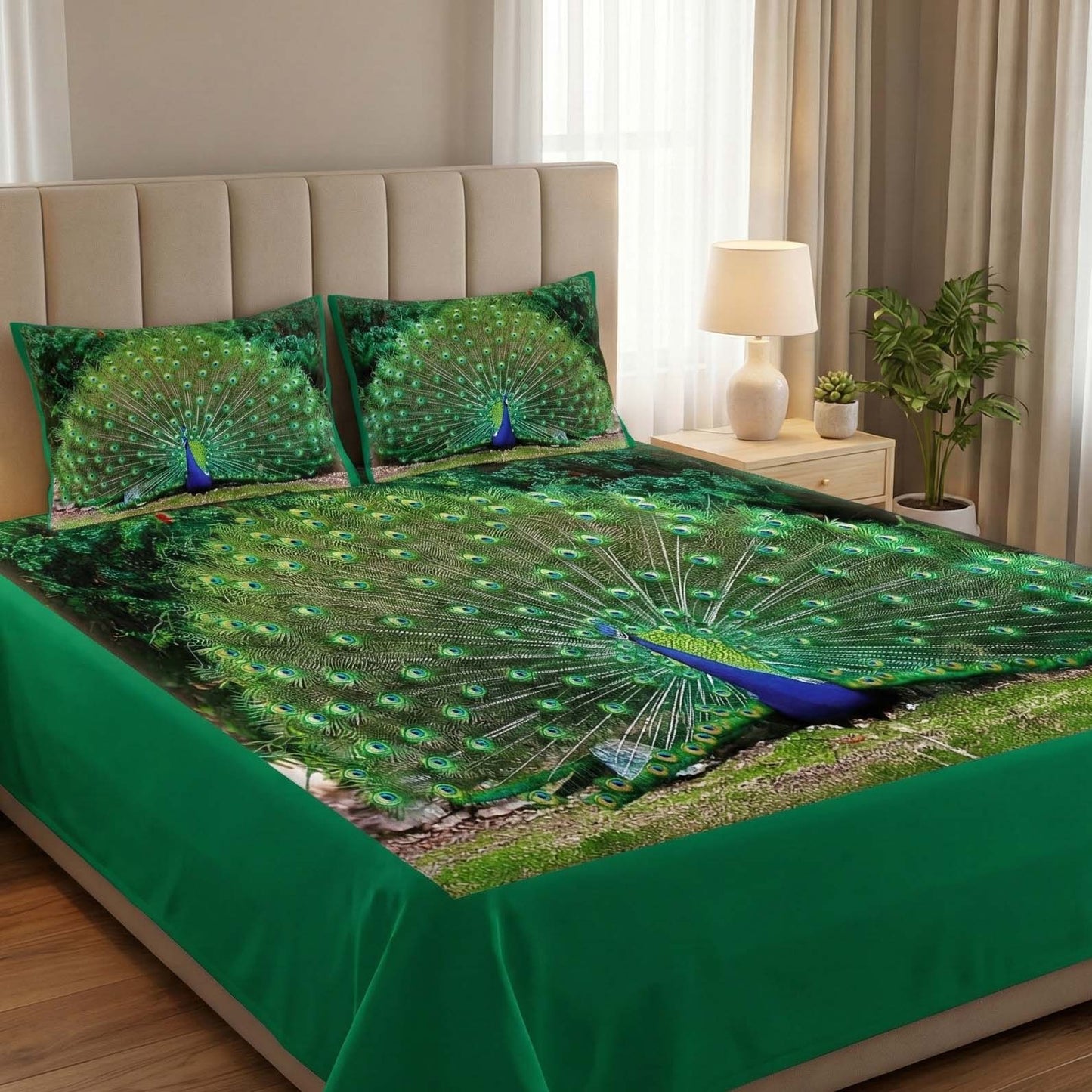 Soft & Cozy Digital Print Velvet Bedsheet - Peacock Paradise