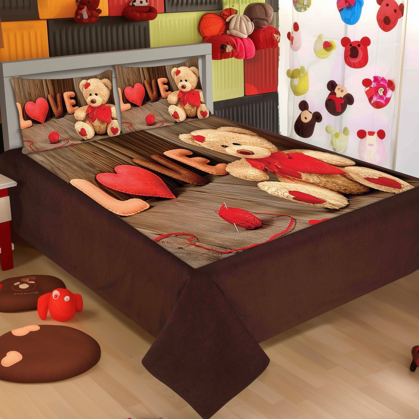 Soft & Cozy Digital  Print Velvet Bedsheet Teddy Love