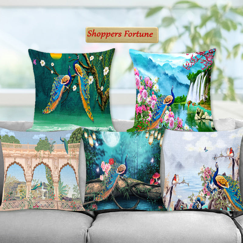 Soft & Cozy Velvet Designer Throw Pillow Decorative Cushion Covers - Realm of Peacock Set of 5