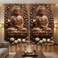 Spiritual Buddha Designer Room Darkening Curtains  – Wooden Carved Look Drapes for Peaceful Homes