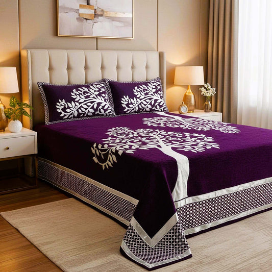 Tree Pattern Royal Heavy Chenille Bedcovers - Luxury Wine