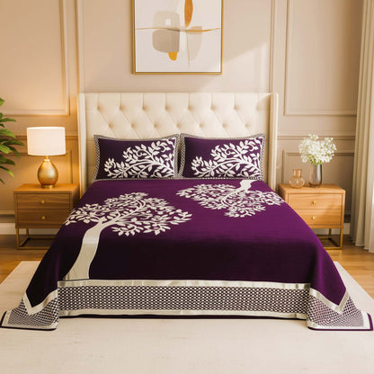 Tree Pattern Royal Heavy Chenille Bedcovers - Luxury Wine