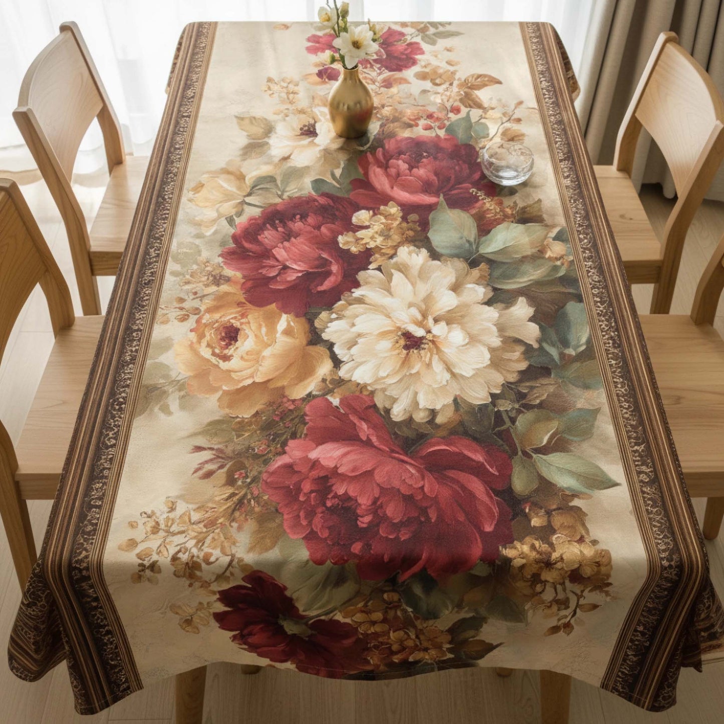 Victorian Wine Garden Floral Table Cover – Elegant Dining Tablecloth for Modern Homes