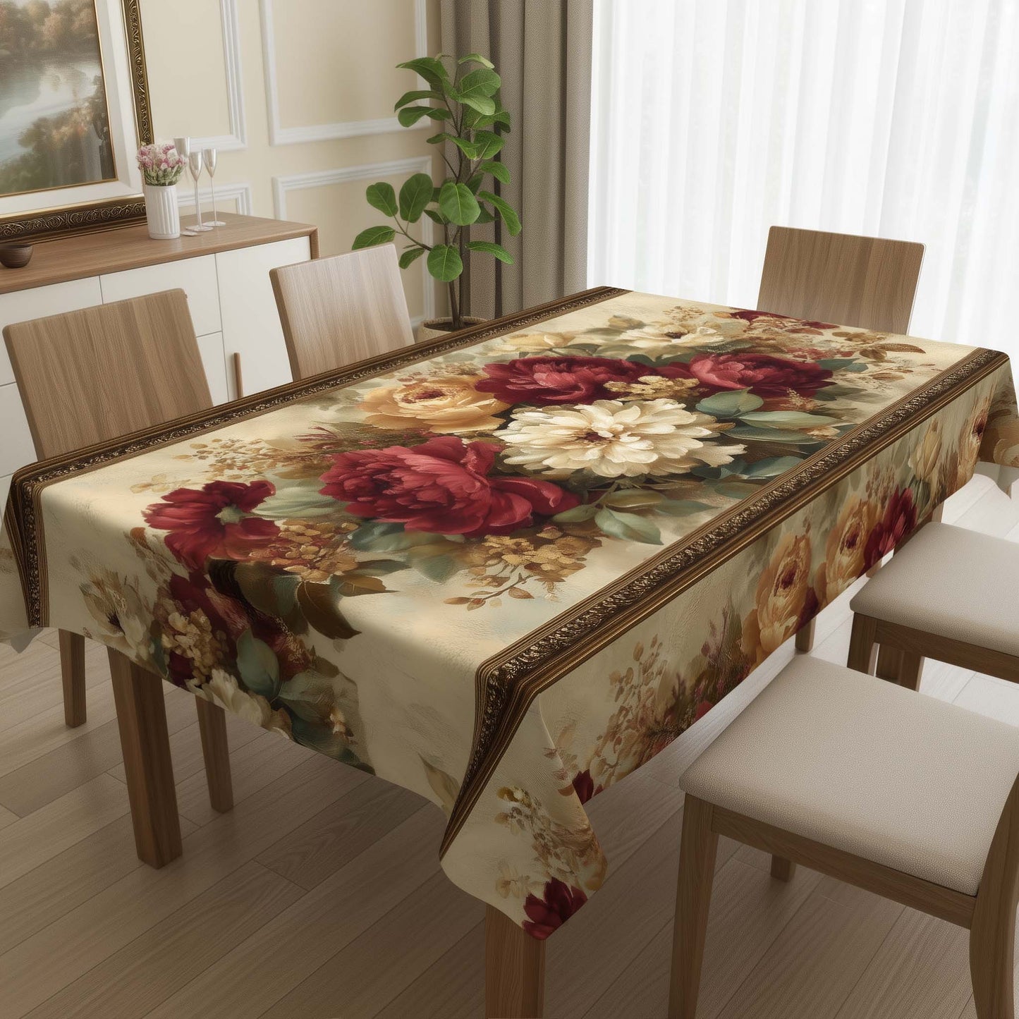 Victorian Wine Garden Floral Table Cover – Elegant Dining Tablecloth for Modern Homes