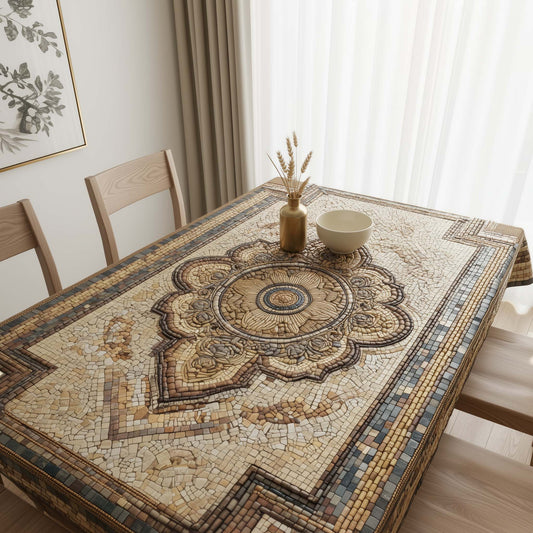 Vintage Mosaic Table Cover – Premium Rustic Stone Art Pattern Decorative Dining Tablecloth