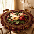 Vintage Roses Round Table Cover – Rich Floral Dining Table Cover for Homes