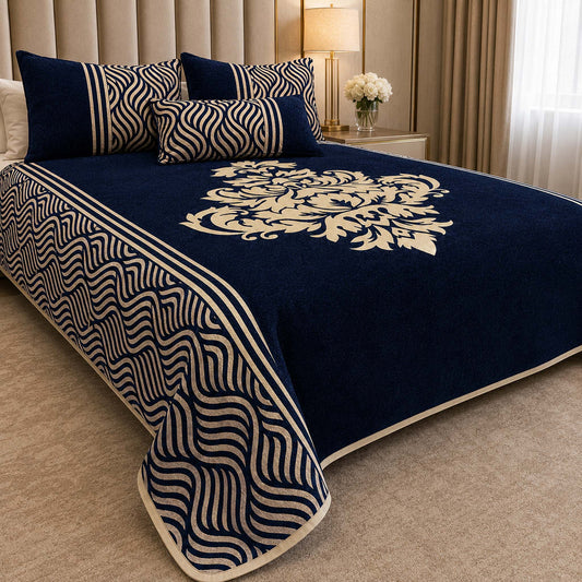 Wonder of Maze Royal Heavy Chenille Luxury Blue Bedcovers