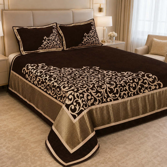 Work of Art Royal Heavy Chenille Bedcovers- Luxury Brown