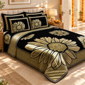 Royal Floral Pattern Heavy Chenille Bedcovers - Black & Gold