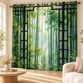 Luxury Tranquil Framed Bamboo Grove Designer Room Darkening Curtains(Set of 2)