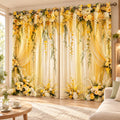 Premium Blackout Ivory Yellow Floral Curtains – Romantic Blossom Drapes(Set of 2)