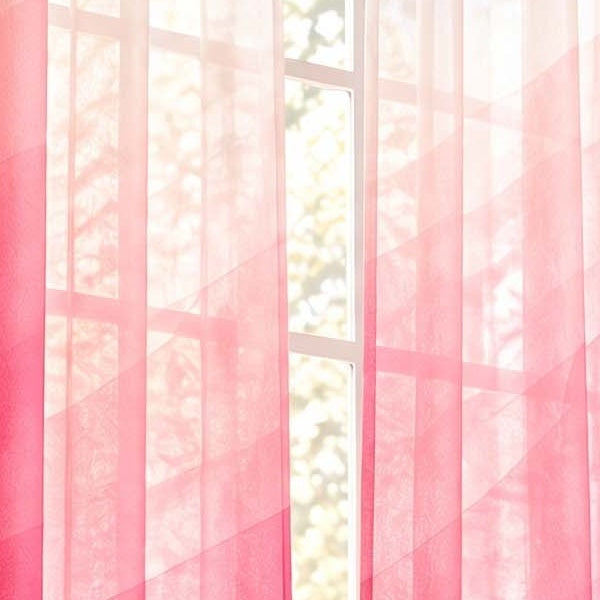 Rose Pink matching sheer curtains, 1:1 center crop from complete window set