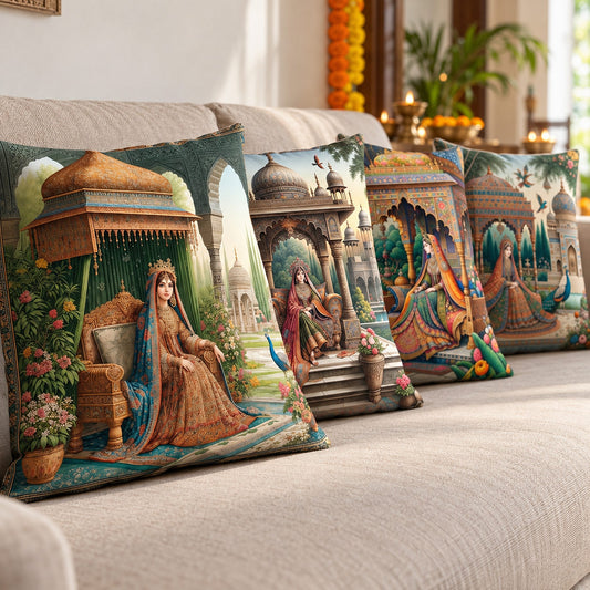 Royal Rani cotton feel cushion covers in warm natural Diwali daylight