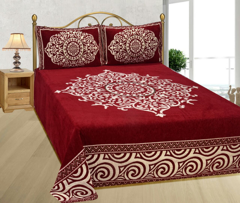 Medieval Royal Arts Heavy Chenille Bedcover- Luxury Maroon