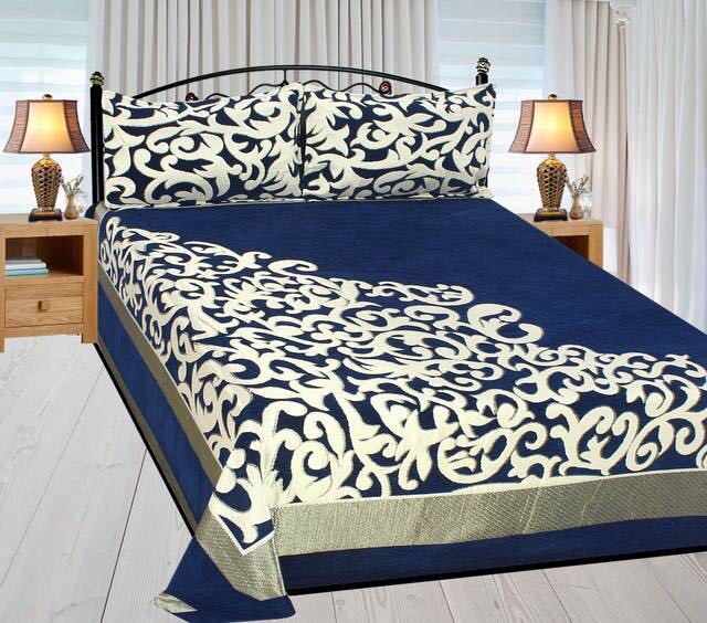 Work of Art Royal Heavy Chenille Bedcovers- Navy Blue