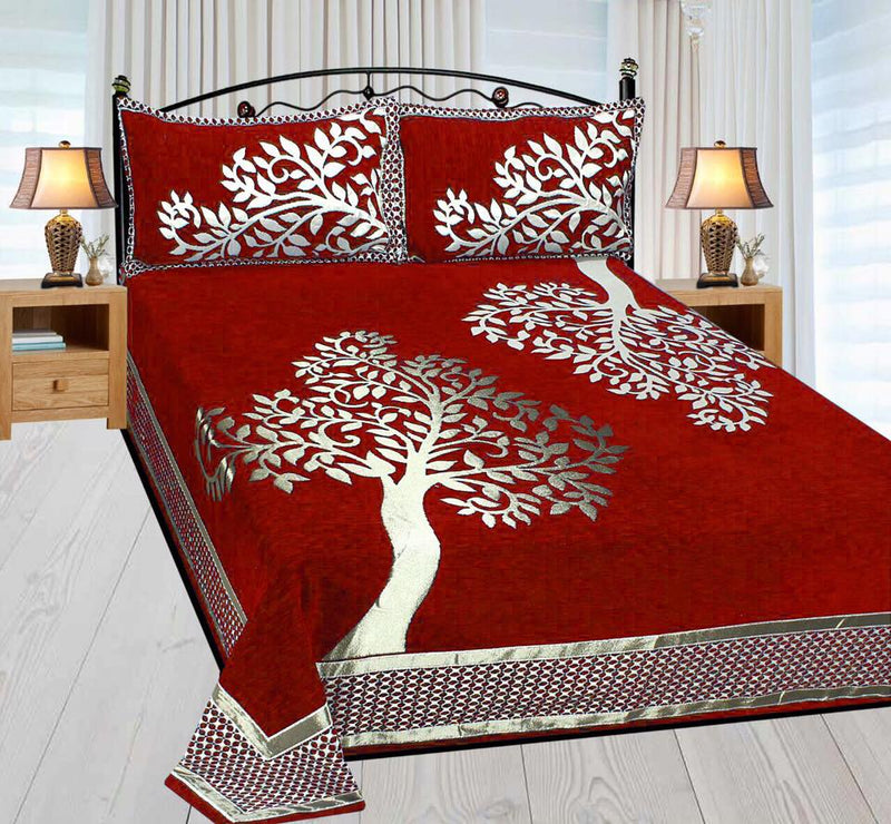 Magic Tree Royal Heavy Chenille Bedcovers Red