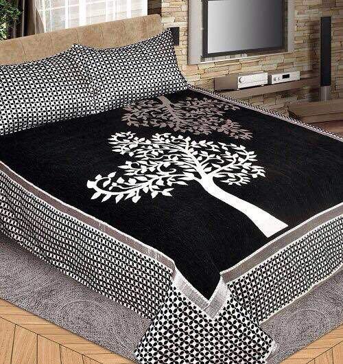 Tree Pattern Heavy Chenille Bedcovers - Black