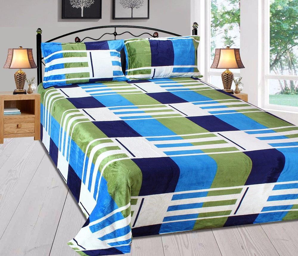 Shades of Blue and Green- Woollen Bedsheet