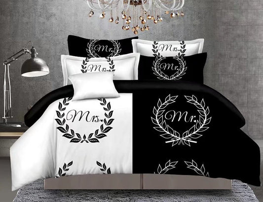 Vintage Couple Cotton Bedsheet - Mr. & Mrs.