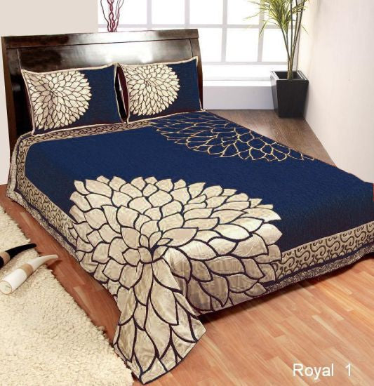 Mirror Leaf Pattern Heavy Chenille Bedcovers - Navy Blue