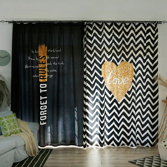 Classic Vintage Style Premium Blackout Curtains - Love & Rules(Set of 2)