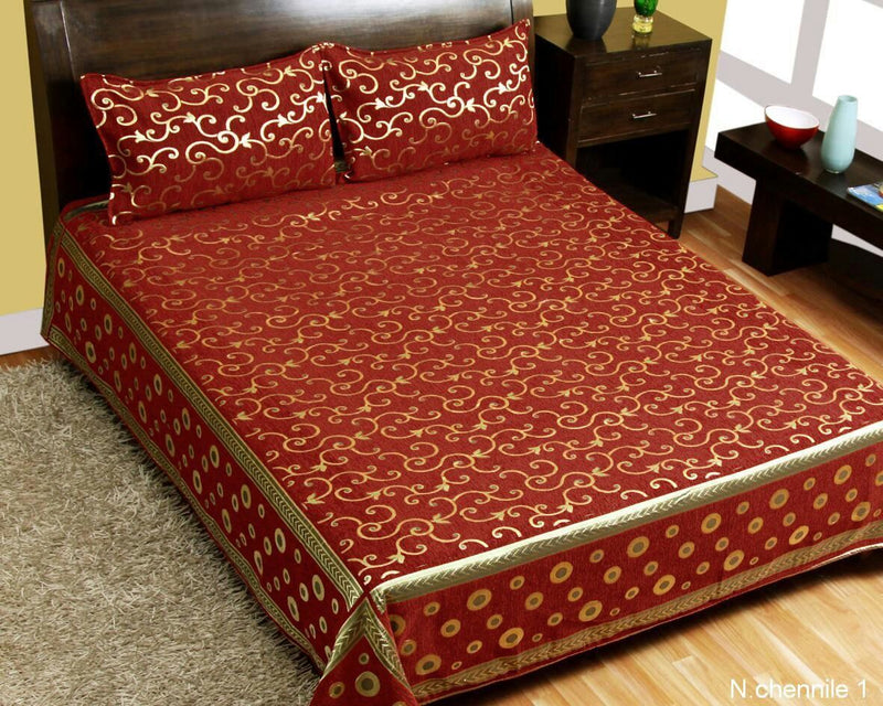 Intricate Pattern Chenille Bedcovers - Rust