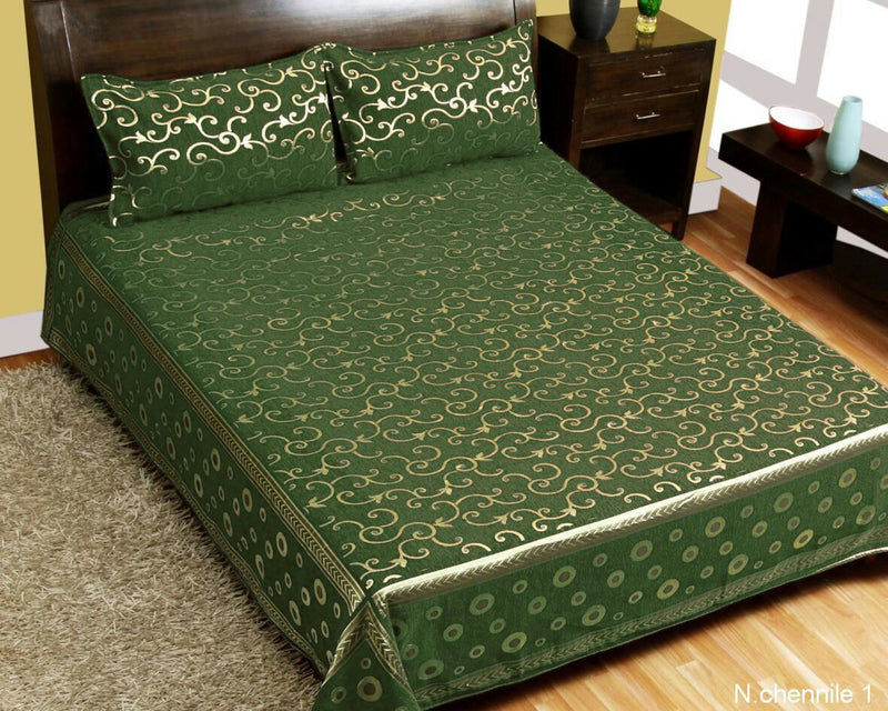 Intricate Pattern Chenille Bedcovers - Green