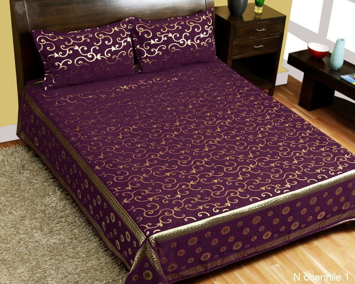 Intricate Pattern Chenille Bedcovers - Luxury Purple