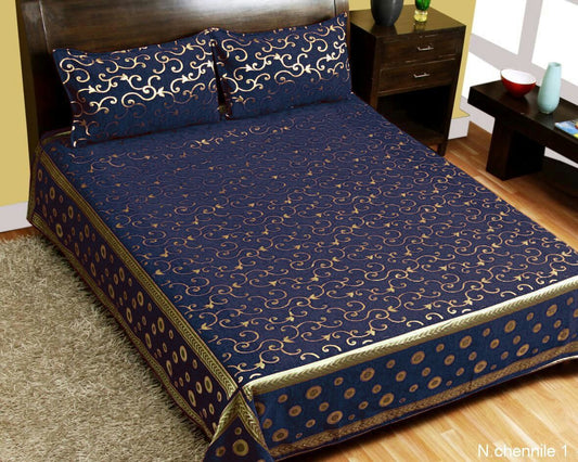 Intricate Pattern Chenille Bedcovers - Navy Blue